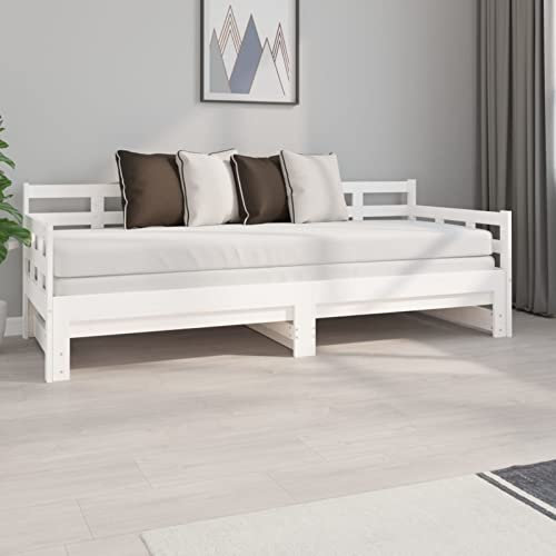 qohoio Tagesbett Ausziehbar Weiß Massivholz Kiefer 2X(80x200) cm Bett Ausziehbar Bett Zum Ausziehen Ausziehbares Tagesbett Bett Sofa