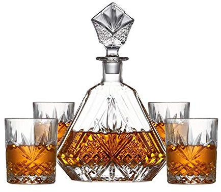 LXYDPZ Ensemble de carafes à Whisky pour Hommes, Ensemble de carafes à Whisky et de Verres, Liqueur, 5 pièces, Cristal 100% sans Plomb avec Coffret Cadeau, Solide et Stable