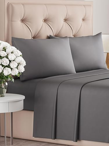 Juego de Sabanas 4 Piezas Cama 135x190 - Sábana Bajera, Sábana Encimera y 2 Fundas Almohada 50x80 - Microfibra Suave Transpirable Antiarrugas - Ropa de Cama Colchón hasta 35cm - OEKO-TEX - Gris oscuro