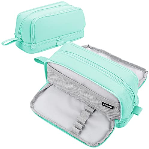 Eucomir Estuche Escolar,Estuche Escolar 4 Compartimentos,Gran Estuche de Papelería Organizador de Estuche Escolar Expandible para Niños Mujeres Hombres Adolescentes Estudiantes, Verde Claro
