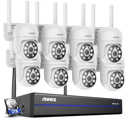 ANNKE WLAN Überwachungskamera Set Aussen Kabellos, 5MP Full HD Überwachungssystem, 10CH 5MP NVR mit 8X PT Überwachungskameras, Personenerkennung, 2-Wege-Audio Farbnachtsicht, Arbeit mit Alexa, 2TB