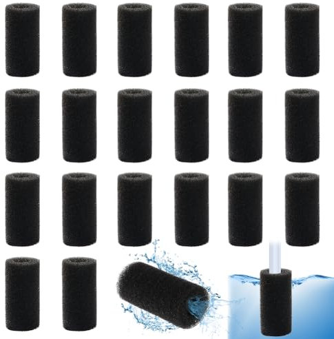 Beatific 20 pezzi spugna prefiltro per acquario, colore nero, spugna filtrante rotonda, per acquario, con foro, 8 cm di lunghezza, adatta per piscine e acquari