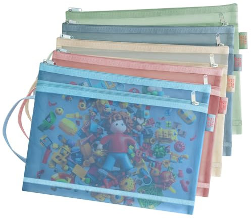 5Pcs Mesh Toy Storage Bags – Double-Layer Zipper Pouches for Board Games, Puzzles & Building Blocks | Durable Organizer for Classroom, Home & Office Supplies (A5-2layers)