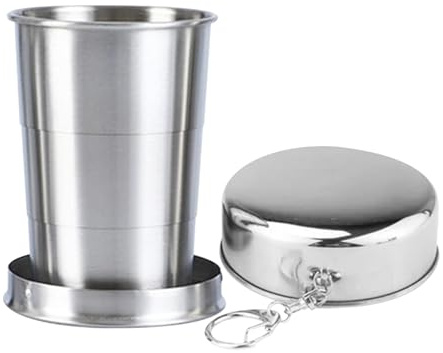 Zusammenklappbarer Metallbecher - faltbare Tassen für Reisen - Teleskopische Edelstahl tragbare aussen korclapable Cup mit Metall Schlüsselanhänger für Reisen, Camping, Picknick