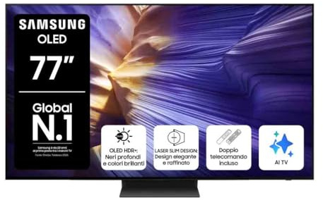 Samsung OLED 4K Vision AI Smart TV 77'' QE77S94FAEXZT, Processore NQ4 AI Gen3, Upscaling Pro AI 4K, Motion Xcelerator 144Hz, Dolby Atmos e OTS Lite, design LaserSlim, 2025