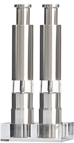 Juego de molinillos de sal y pimienta, 2 saleros manuales de acero inoxidable con botón y base para especias secas de cocina