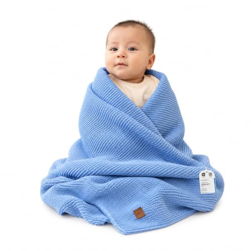 Little Dedi Baby Weiche Strickdecke, 80x100 cm Babyblau, Weich & Atmungsaktiv, Oeko-Tex 100 Zertifiziert, Leicht & Kuschelig, Perfekt für Neugeborene, Kleinkinder, Kinderbett, Kinderwagen & Babyzimmer