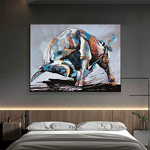 Pintura en lienzo de corrida de toros española, carteles e impresiones de toros coloridos, imágenes artísticas de pared de animales abstractos para decoración para sala de estar - Sin marco, 1 Pedazo