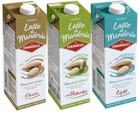 Condorelli TRIS Latte di Mandorla Classico, Light e con Pistacchio Pronto da bere 1l