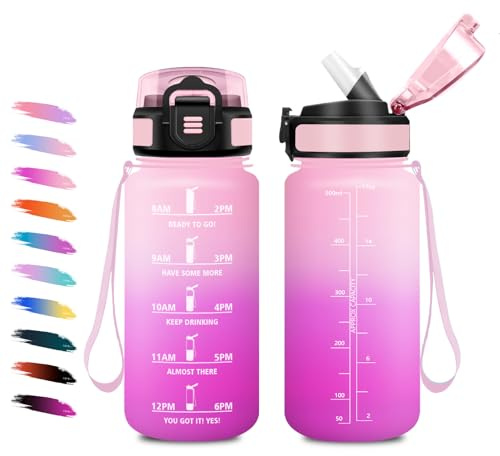 Borraccia Bambini 500ml, Borraccia con Cannuccia, a Prova di Perdite, Facile Pulizia, Bottiglia Acqua Motivazionale con Indicatore del Tempo, Bottiglia per Ufficio, Escursionismo, Bambini, Yoga