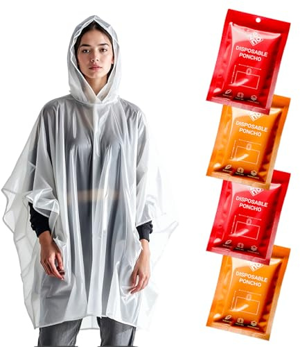 ZENO Engångs regnponchos för vuxna – klar med huva, kompakta nödponchos för vandring, camping, resor – paket med 4 – Sunflare Edition