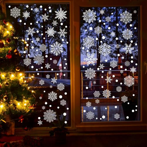 sulanmo 248PCS Stickers Noel Fenetre de Flocon de Neige, Noël Autocollant Fenêtre Statique PVC, Decoration de Noël Hiver pour Fenetre Vitre Intérieur Magasin