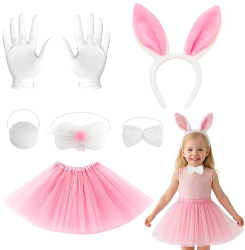 YFHUVB White Rabbit Costume Set, Animal Costume Accessories for Themed Parties, Decorative Display and Collectible Items, Complete 6-Piece Ensemble in White Color