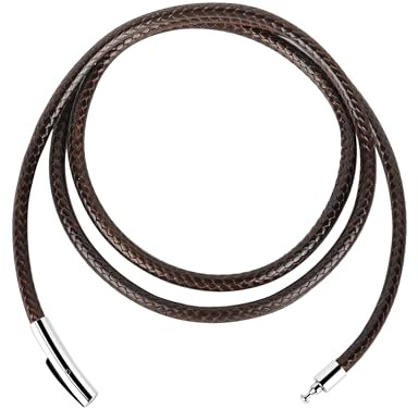 CozyChique Waterproof&Sweatproof Soft Leather Cord Necklace for Men Women Black Leather Rope Chain 316L Stainless Steel Easy Lock Snap Clasp Braided Wax Chain for Pendant Jewelry 2mm/3mm, 16 to 30