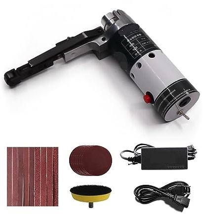 Smerigliatrice angolare Levigatrice a nastro elettrica Mini smerigliatrice fai-da-te 10000 / min Piccola macchina portatile con nastro abrasivo 9 pezzi Lavorazione del legno