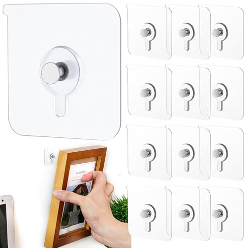 Accroche Tableau Sans Percer,40 Pièces Clous de Suspension Mural Transparen,Mur Suspendu non Perçage Crochets Muraux Auto-adhésifs pour Cadres,Photos et Décorations Murales (6 x 6 cm)
