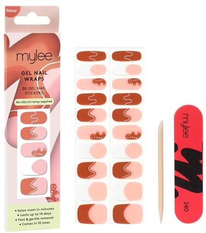 Mylee Gel Nail Wraps [Gingerlicious] - 20 Pre-Cured Gel Stickers | Easy to Apply [Christmas 2025], No Lamp Needed, Chip-Resistant, Glossy Finish, Long Lasting
