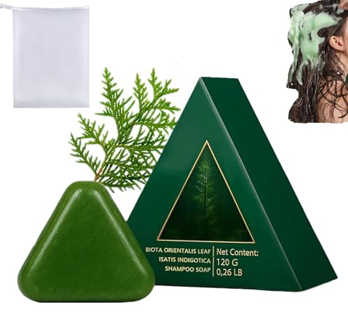 Jabón sólido para el cabello Nature Triangle, jabón sólido para el cabello Nature Seven Green, cuidado capilar a base de hierbas, para mujeres y hombres (1pcs)