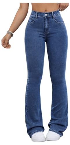 GORGLITTER Flared Jeans for Women UK High Waisted Stretchy Bootcut Skinny Casual Denim Trousers Dark Wash Large