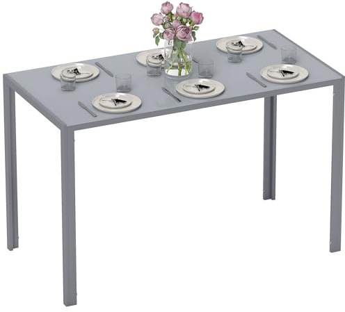 HOMCOM Mesa de Comedor de Cristal, Mesa Rectangular para 4-6 Personas con Patas de Metal, para Cocina, Salón, 120x60x75 cm, Gris
