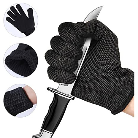 MJFVN Black Level 5 Cut Resistant Gloves Breathable Protection Safety Anti Outdoor Fish Meat Knife Cutting Tackle Assist Work Glove(1pcs)