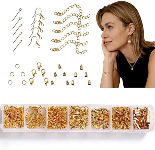 Satiskid 300-teiliges Schmuckherstellungs-Set, komplettes Ohrring-Halsketten-Zubehör-Set mit Kettengliedern, Verschlüssen und Verschlüssen, professionelles Bastelzubehör für Ohrringe, Armbänder