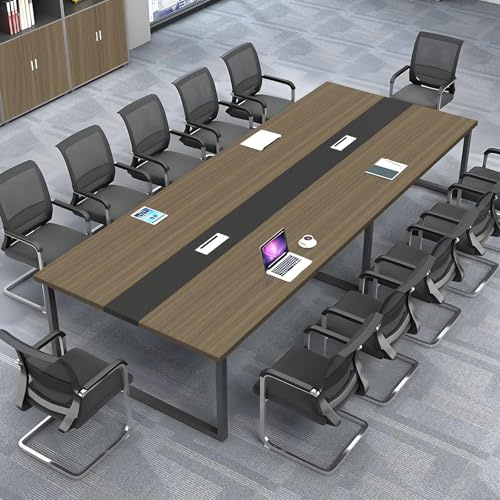 Moderner Konferenztisch, stabil, rechteckig, Büro, Meeting-Tisch für 8 12 Personen, mit Kabelmanagement, schlankes schwarz-weißes Design, ideal für professionelle Räume