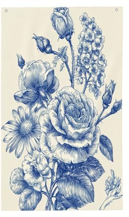Gartenflaggen mit Rosen, Pfingstrosen, Hyazinthen und Gänseblümchen, 90 x 152 cm, mit Ösen, für drinnen und draußen, Party-Dekoration