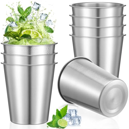 Lot de 8 Tasses Inox 260 ml, Verre Rhum Réutilisables et Empilables, Gobelets Incassable Sans Poignée pour Café, Bière, Whisky, Rhum, Eau, Cocktails, Idéales pour Camping, Pique Nique, Voyage & Maison
