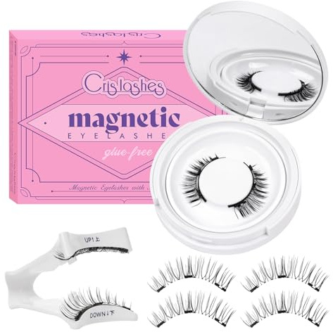 Crislashes Magnetische-Wimpern Set mit Applikator, Kein Kleber erforderlich Magnetische Wimpern Einfach anzubringen und zu entfernen, Magnet-Wimpern Wiederverwendbar und natürlicher Look (Set-D 04)