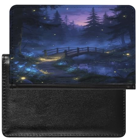 Étui portefeuille en cuir pour passeport Firefly Bridge et forêt nocturne - Portefeuille de voyage ultra fin pour passeport - Accessoires indispensables pour le voyage