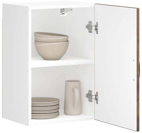 QUAHEAS Küchen-Hängeschrank Lucca Räuchereiche Holzwerkstoff 40x31x60 cm mit Glasfront, Stauraum für Küchengeräte, Wandmontage, Robustes Material für Ordnung und Aufbewahrung