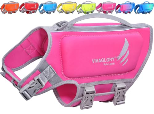 VIVAGLORY High Buoyancy Dog Life Vest, Swimming Vest with Handle, Dog Life Jacket for Swimming & Boating, Buoyancy for Puppy Doggy, XS, Pink
