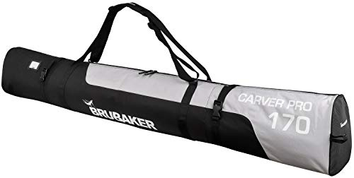 BRUBAKER Skitasche CarverPro XP Schwarz Silber - Skisack für 1 Paar Ski und Stöcke mit gepolsterten Schulterträgern - 170 cm oder 190 cm