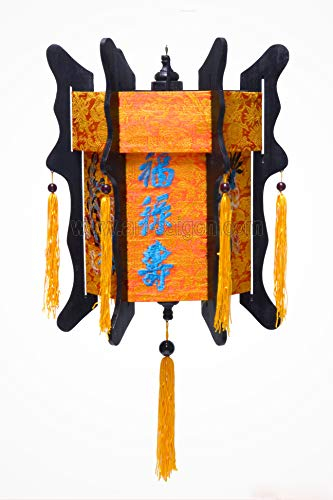 Lampion Asiatisch Hoi an Seide orange bestickt – Höhe 60 cm (Ref.-Nr. LSB-65O-B) – Handarbeit aus Vietnam.