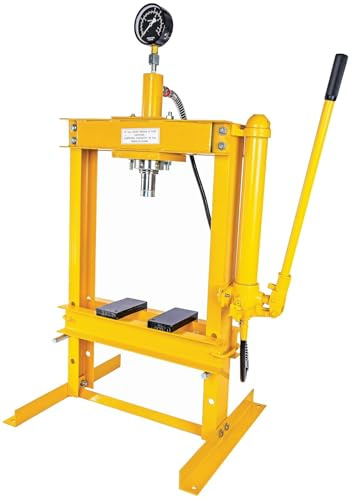 JEGS Hydraulic Shop Press | With Pressure Gauge | 10-Ton | Bench Top Mount | Working Range: 1 1/2 � To 15 3/4 � | Weight: 105 Lbs | Stroke: 5 5/16 � | Includes (2) Press Plates