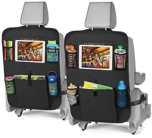 lebogner Back Seat Cover for Kids + 6 Pocket Storage Organizer, 2 Pack X-Large Kick Mats Backseat Protector with iPad Tablet Holder, Car Seat Back Protectors for Vehicles to Protect from Dirt & Mud