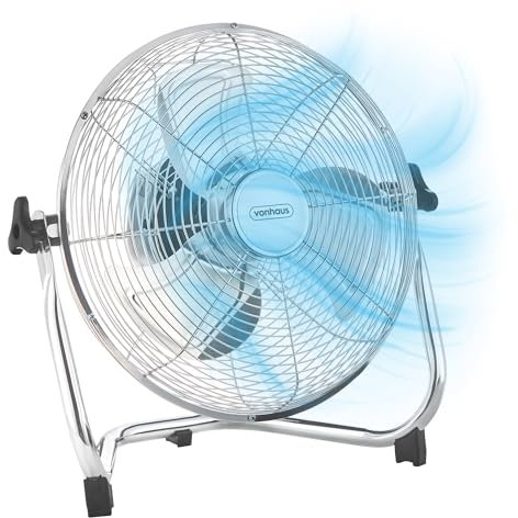 VonHaus Floor Fan 12 – 3 Speeds, Stand Included, 180° Tilt, Portable, Quiet Operation, 3 Blades, 1.5m Cable – Cooling Fan for Home, Office, Living Room, Bedroom, Garage, Workshop, Gym