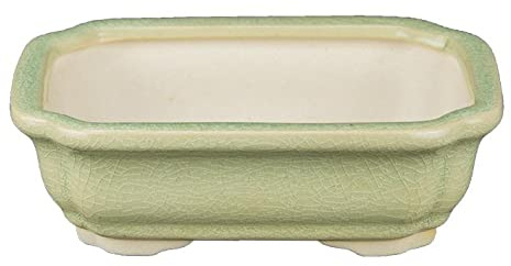 Rechteckige Bonsaischale aus hellgrün glasiertem Steinzeug 13,5x9,5x3,5 cm - YM33