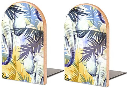 Packung Mit 2 Buchstützen Elefanten Mit Tropischen Blättern Rutschfester Bücherständer Aus Holz Bücherregal Bücherhalter Für Home Desk Office Library