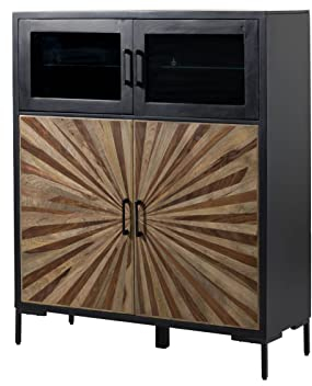 MASSIVMOEBEL24.DE | Sun Highboard aus Massivholz #103 aus Mango- & Sheeshamholz - Schwarz, lackiert 8 Fächer 120 x 45 x 145 cm Wohnzimmerschrank mit Glasboden