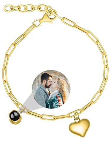 Personalisierte Foto Armband Projektionsarmband mit Bild im Stein Ich Liebe Dich Armband 100 Sprachen für Damen Paar Runde kugel Herz Projektion Armband Freundschaft Denkmal Geschenk Silber RoseGold