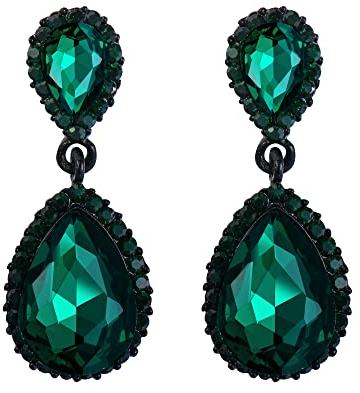 EVER FAITH Damen Österreichischen Kristall Hochzeit Elegant 2 Teardrop Halo Ohrringe Grün Schwarz-Ton