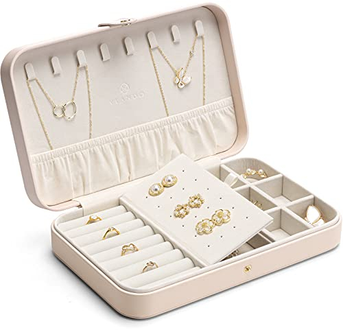 Vlando Schmuckkästchen Modern Middle, Teenager Mädchen Geschenke, Schmuckaufbewahrung, Schmuckkasten Leder, Schmuck Organizers für Ohrringe Ringe Halsketten Armband