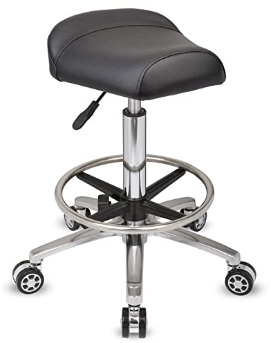 Staboos Rollhocker bis 160 kg - Sattelsitz und Fußstützee ergonomisch geformter Praxishocker mit Rollen - Drehhocker höhenverstellbar (55 cm bis 75 cm) Breitsitz