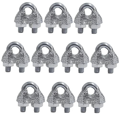 AERZETIX - C65290 - Lot de 10 Serre-câbles à étrier pour fil Ø3 mm DIN 741 - filetage M4 mm - attache câble - raccord chaîne - U boulon - clip câble metallique - en acier zingué - couleur argent