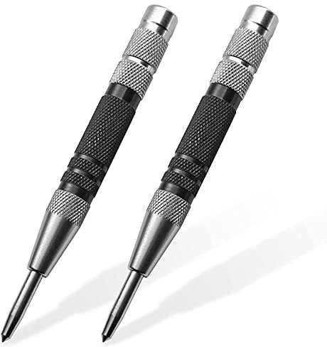 2 Pcs Black Automatic Center Punch, Steel Adjustable One-Handed Spring Impact Loaded Center Hole Punch, Metal Hole Punch Hand Push Tools for Machinists Glass Wood Thin Steel Sheets and More Materials