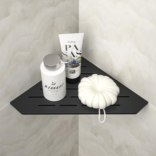 Bernkot Eck-Duschregal Schwarz 304 Edelstahl 254 mm Versenktes Eckregal Gefliestes Wandregal Fünfeckiges Regal für Badezimmer-Aufbewahrung Ohne Bohren, 1 Stück