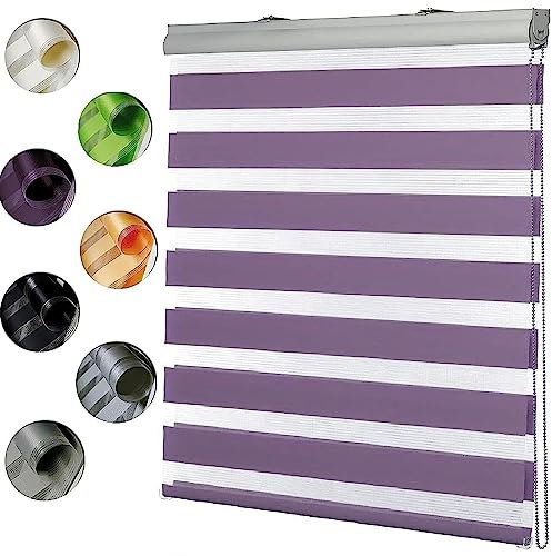 Moderne Tag-Nacht-Rollo 45x150cm Höhe Stufenlos Verstellbar Seitenzugrollo Doppelrollo Thermorollo mit Bohren Klemmfix für Fenster & Tür, Lila