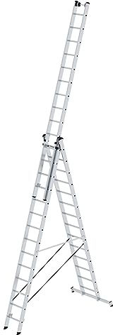 PROREGAL Sprossen-Mehrzweckleiter 3-teilig mit nivello®-Traverse und Wandlaufrollen | 3x14 Sprossen | Leiter, Teleskopleiter, Trittleiter, Bockleiter, Sprossen-Doppelleiter